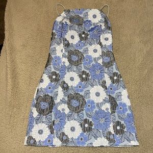 Missguided Blue Strappy Floral Jaquard Bodycon